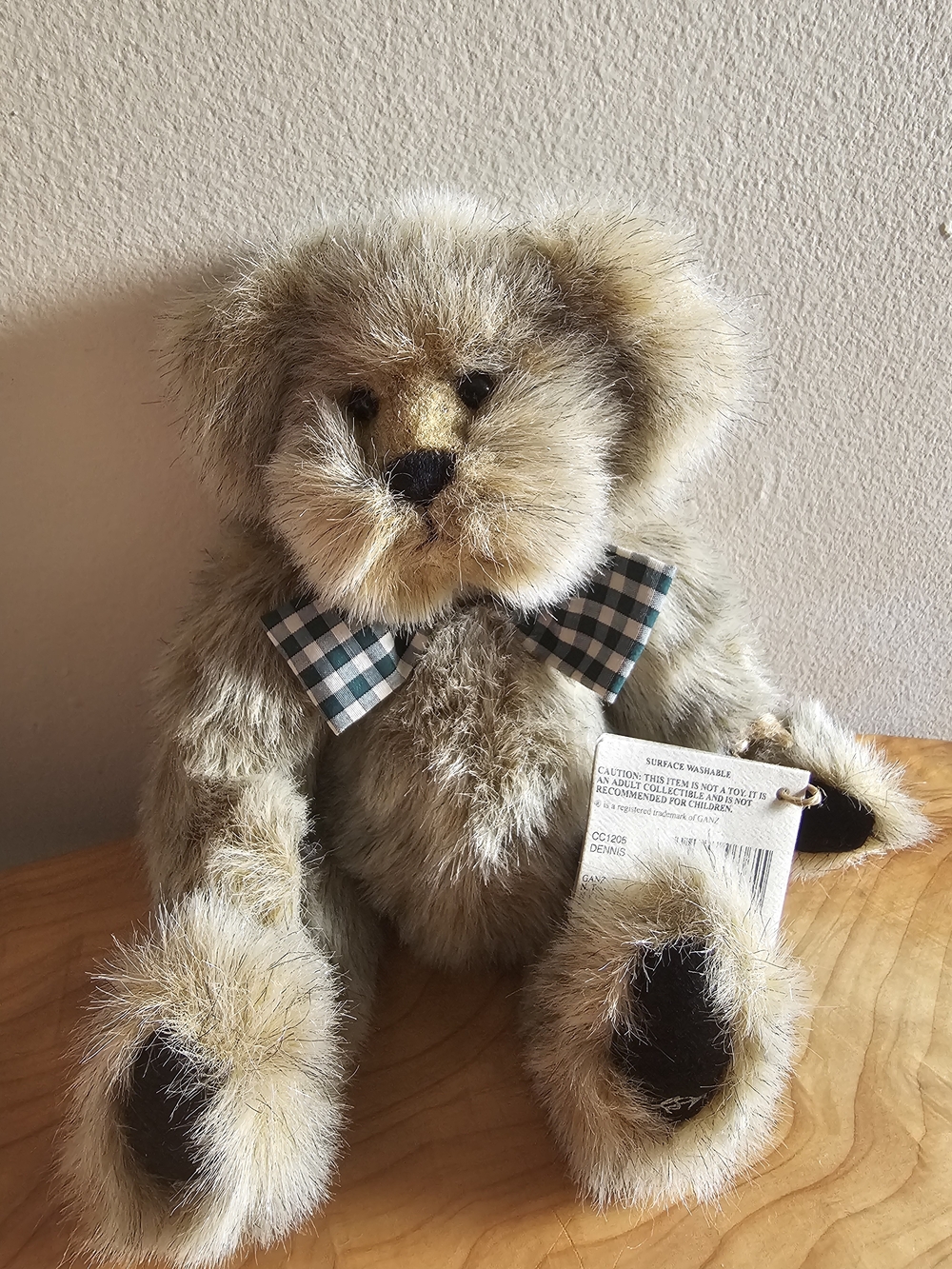 Cottage Collectibles Plush Teddy Bear with Plaid Bow - "Dennis" - Picture 5 of 5